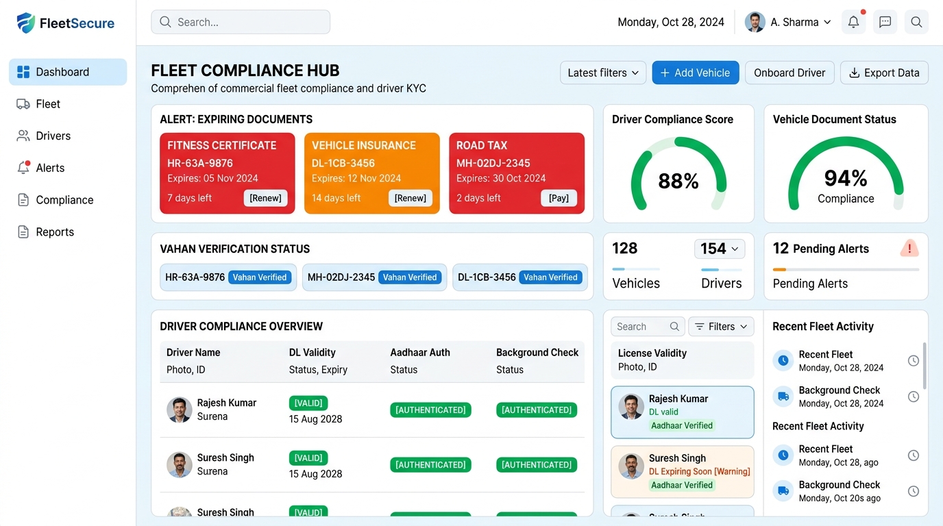 FleetSemic Driver KYC & Compliance Hub UI