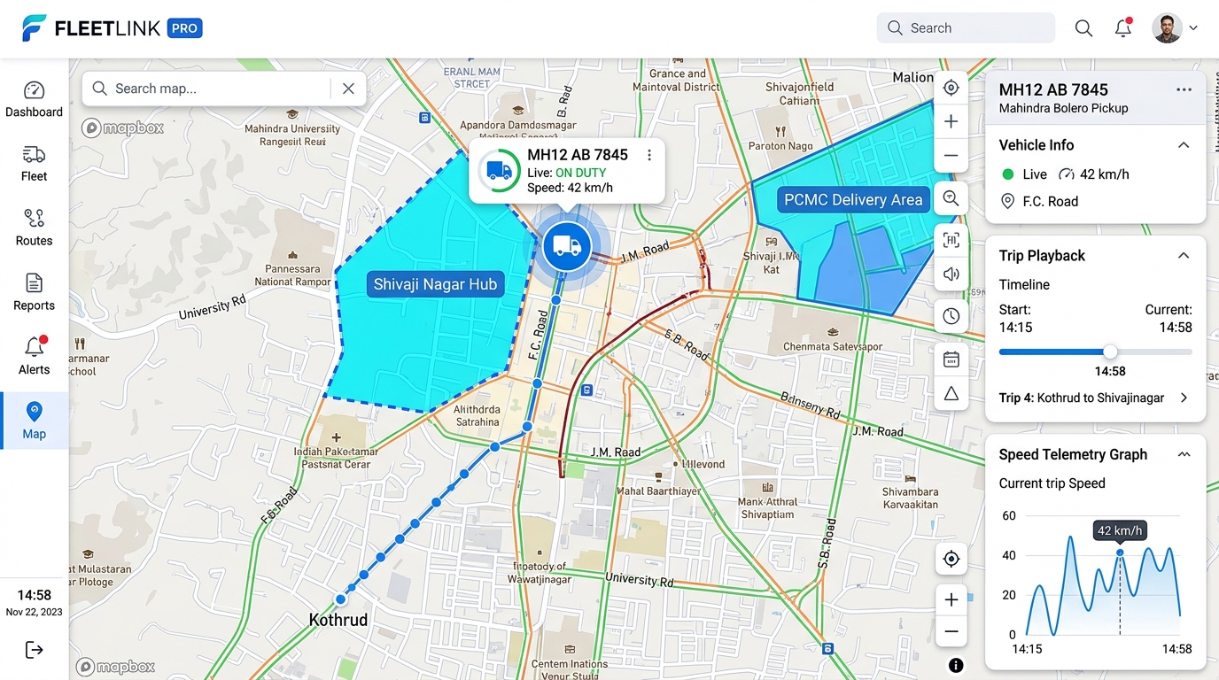 FleetSemic Live GPS Tracking & Geofencing UI